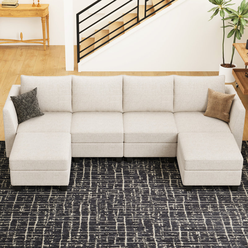 Canapé modulaire Uthyr 7 pièces à 4 places avec canapé de rangement de 112,6 pouces, Chenille beige