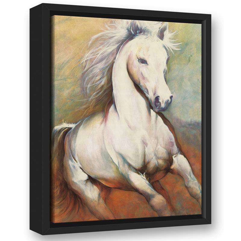 " White Horse Running Wild ", 16" H x 12" W, Black Framed