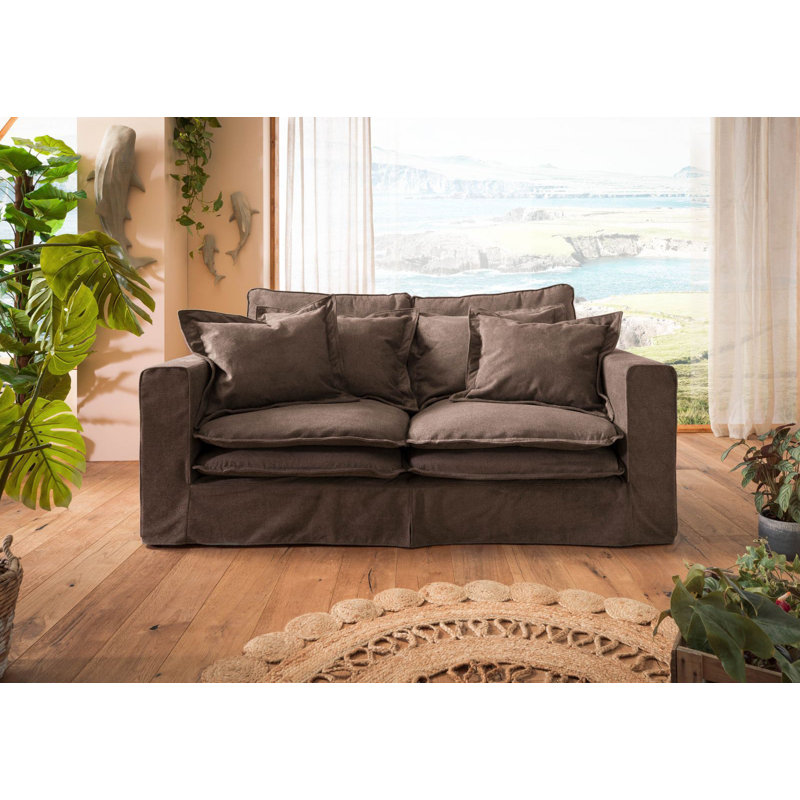 KINGSTON Bean Bag Sofa, 2, Brown, white and pink, 76cm H x 196cm W x 108cm D