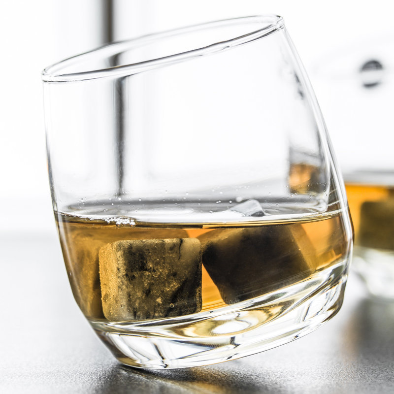Set of 6 Clear Rolling Whiskey Glasses with Curved Base