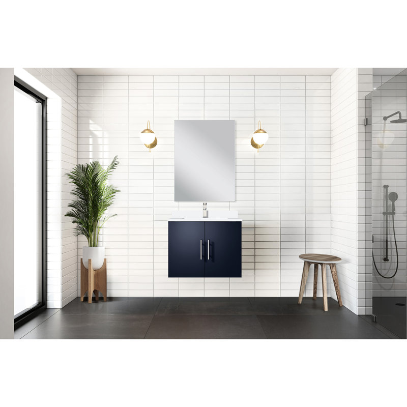 Meuble-lavabo simple bleu marine l 24 po x P 22 po, comptoir en marbre de culture, miroir et robinet de 18 po, résistance aux égratignures et aux taches à long terme - fabrication