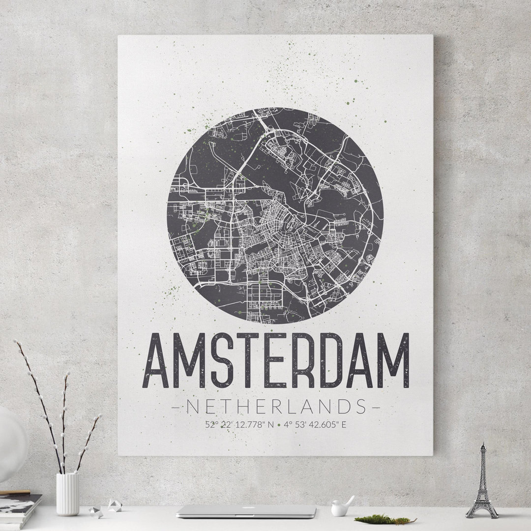 Leinwandbild Stadtplan Amsterdam - Retro