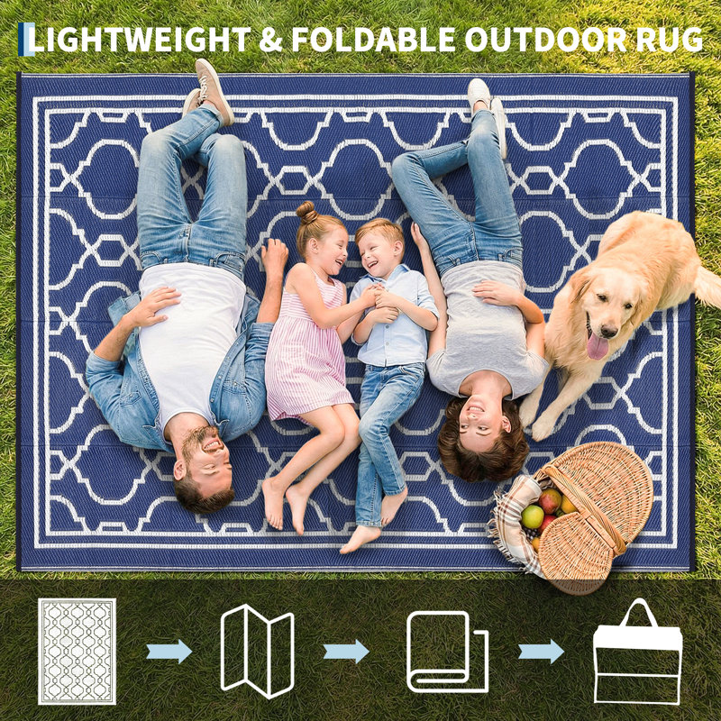 Tapis d'extérieur imperméable pour la terrasse, pliable et pliable Garvee, Bleu, Rectangle 7 pi 10 po x 10 pi