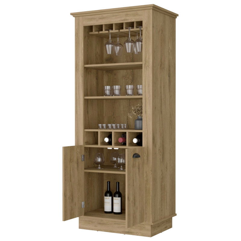 Élégante armoire à vin: support de 4 encastrés, support de finition pour les vins et les accessoires, Brown