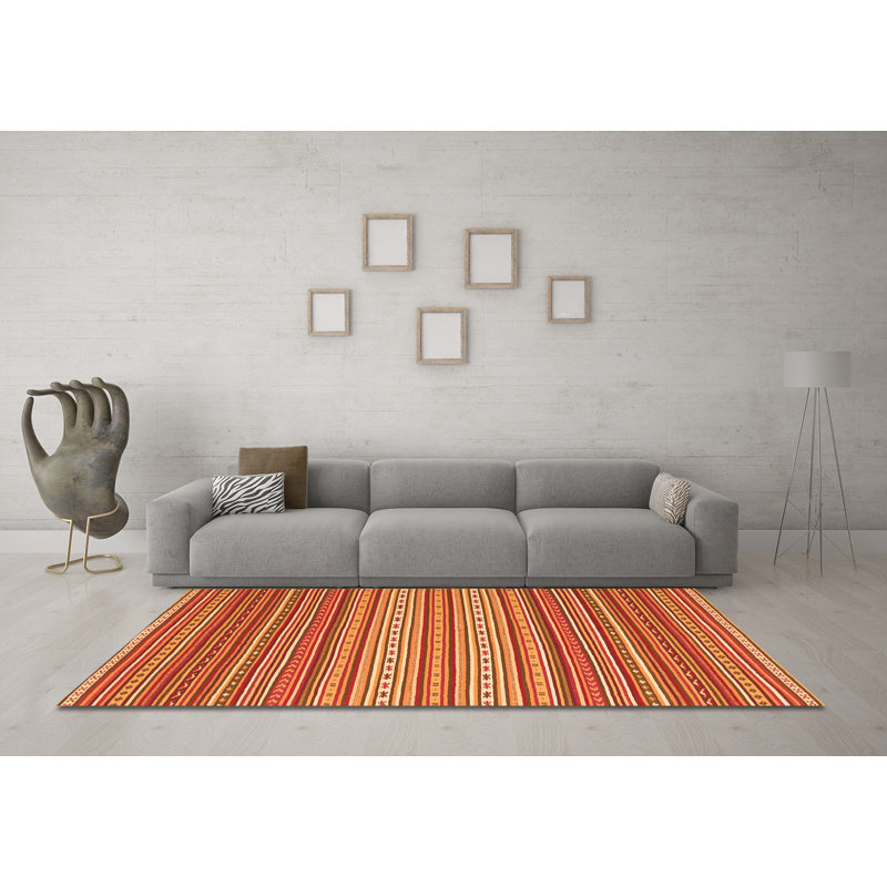 Tapis orange tissé à la machine Shearon Southwestern, Rond 5 pi