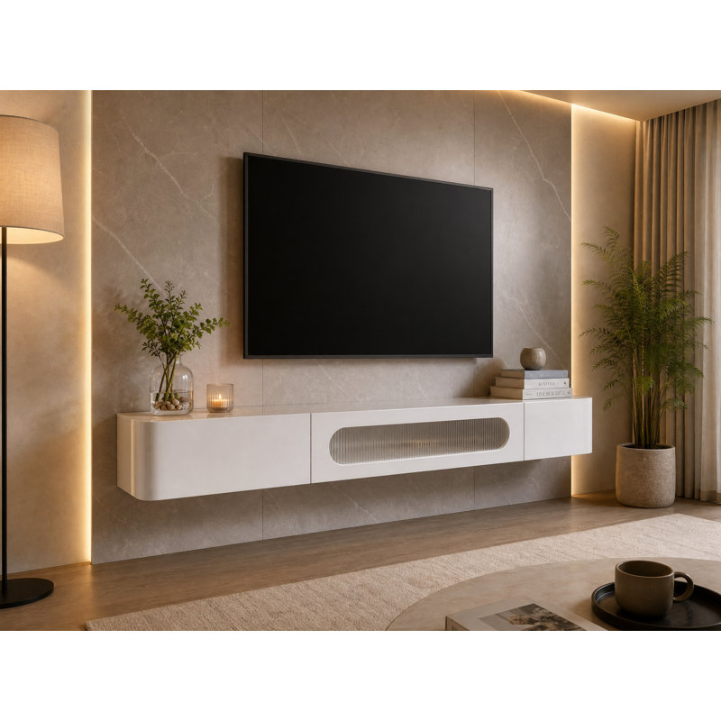 70-inch Floating Tv Stand, Wall-mounted, Fully Assembled,for Tvs Up To 75", High Gloss, 8.5"H x 70"L x 9.5"W