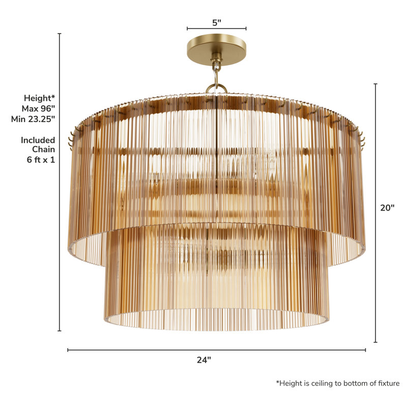 Ontario 6 Light Pendant Ceiling Light Fixture, Tan, Gold