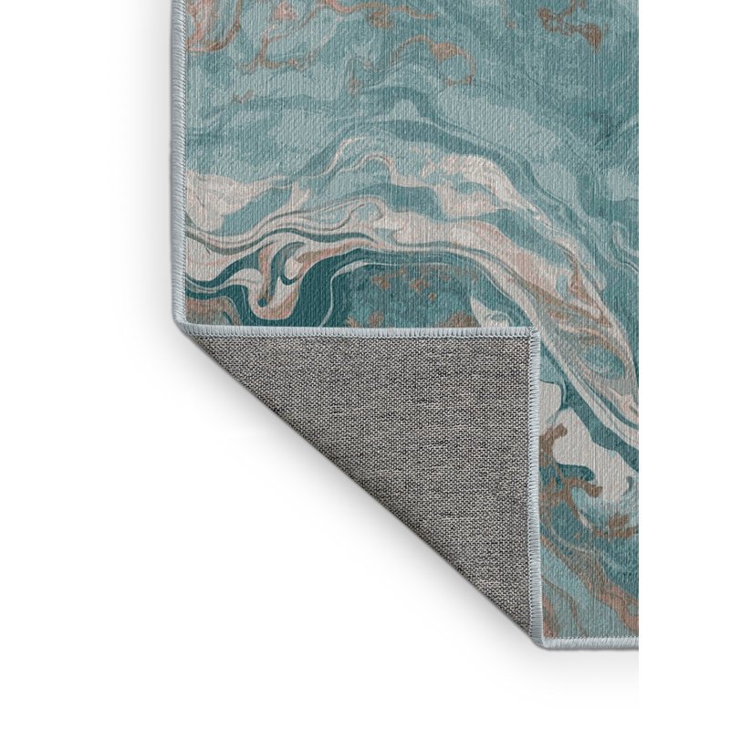 Machine Washable Blue Area Rug, Rectangle 7' x 9'