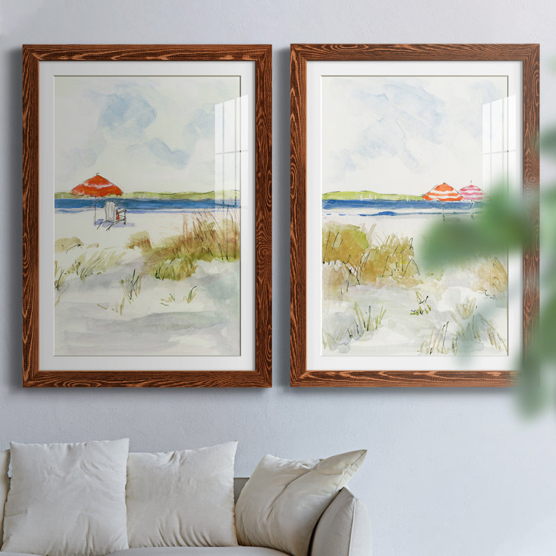 «Sketchy Beach I», ensemble de 2 peintures, Papier avec cadre érable, H 37,5 po x l 55 po x P 1,5 po