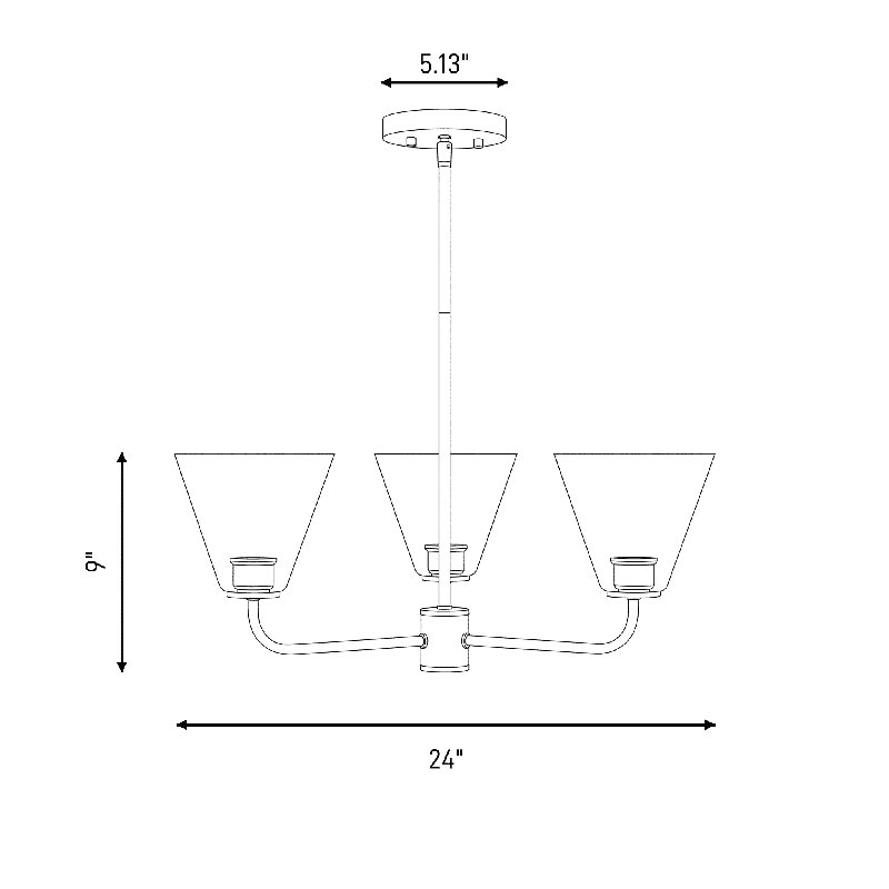Lustre Hashimoto , H 9 po x l 24 po x P 24 po, 3 lumières, Nickel satiné