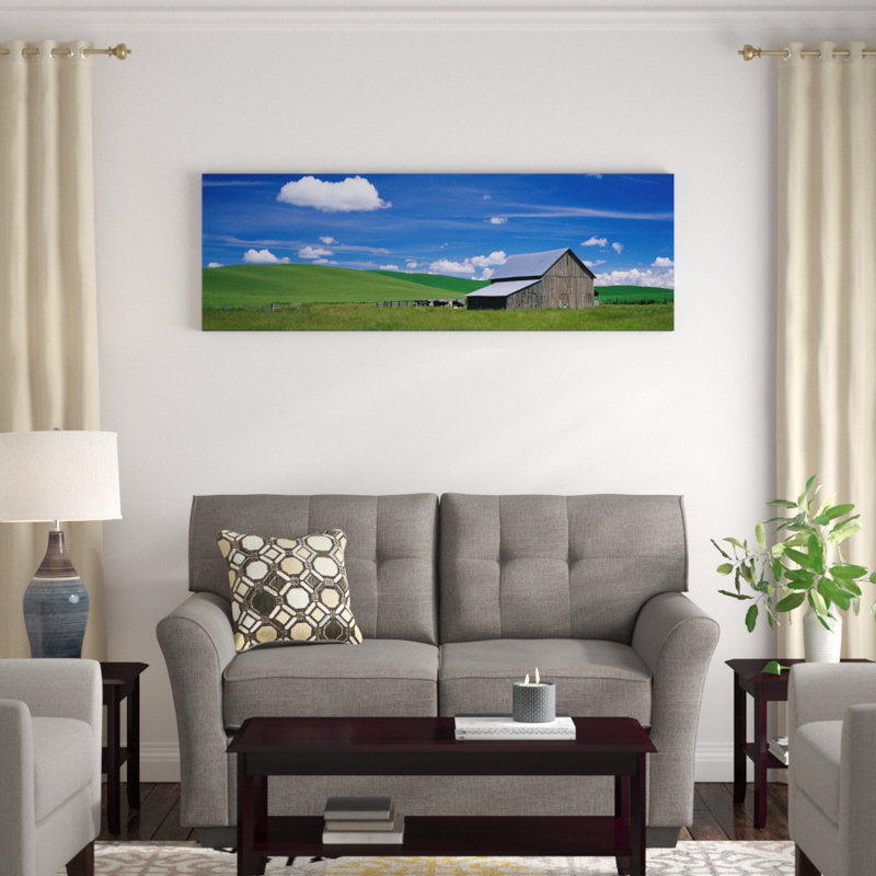 « vaches et une grange dans un champ blé, washington », reproduction de photo sur toile, H 20 po x l 60 po x P 1,5 po