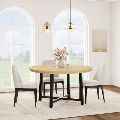 47" Round Dining Table for 4, Kitchen Dining Room Table with Sturdy Metal Frame