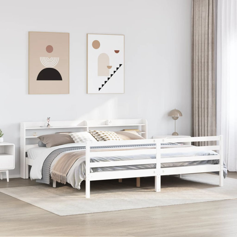 Solid Wood Storage Bed, White, 200 x 200cm