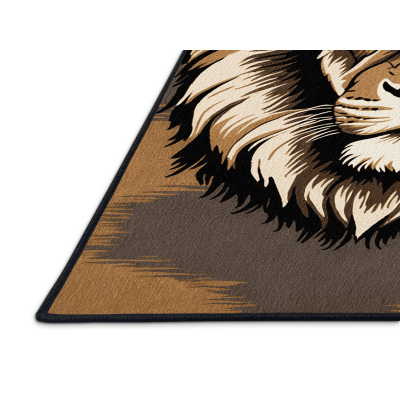 Washable Bush Lion Big Cats Area Rug, Square 6'