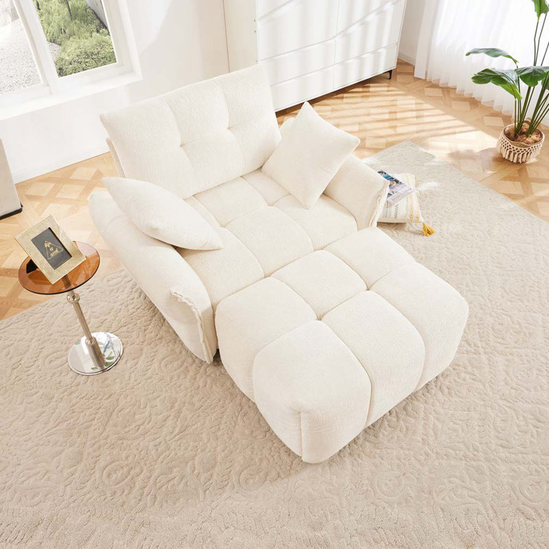 Chaise rembourrée en chenille avec repose-pieds en tissu, Blanc