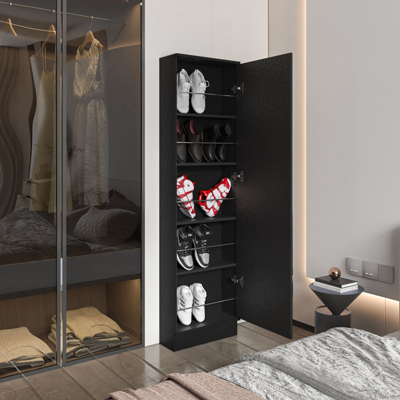 Armoire de rangement à chaussures avec miroir pleine grandeur Harper - Wengé, Noir