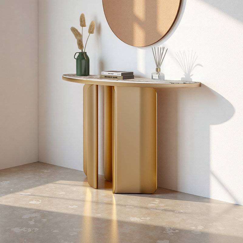 Console demi-cercle en pierre frittée moderne, H 33,46 po x l 59,06 po x P 15,75 po