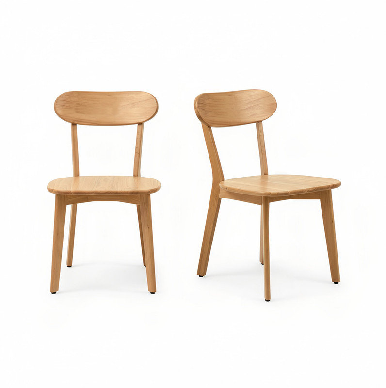 100% Solid Wood Dining Chairs Set of 2, Mid Century Modern Dining Chairs with Curved Backrest, Kitchen Chair with Adjustable Foot Pads for Dining Room, Kitchen, Living Room, Study, Natural Wood Color