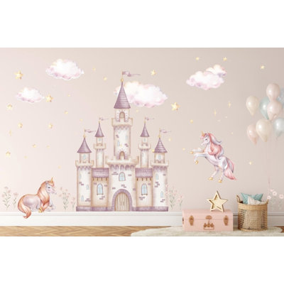 Princess Castle Decal, Fairy Tale Wall Art, Unicorn Wall Art, Wall Decals, Removable Wall Decal