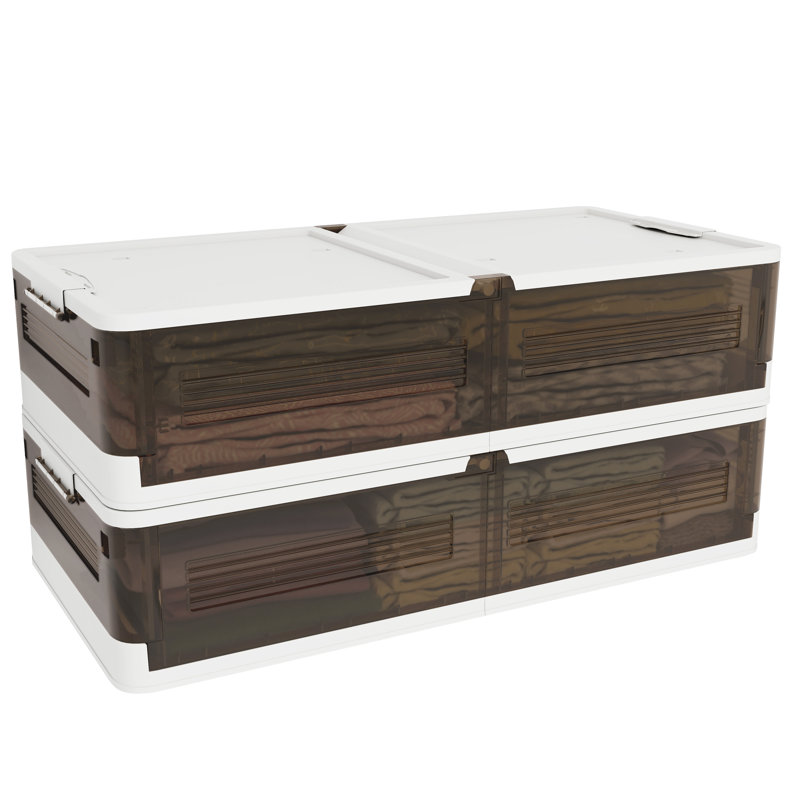 2 pack Under Bed Storage Containers Stackable Underbed Organizer Bins with Lids 39.4"x20.5"x7.7in, Brown, 175 qt.