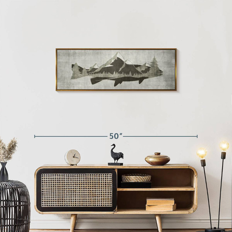 Mountain Trout I, Floating Frame Gold, 37" X 13"