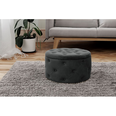 55cm Wide Velvet Tufted Circle Pouffe Ottoman with Storage