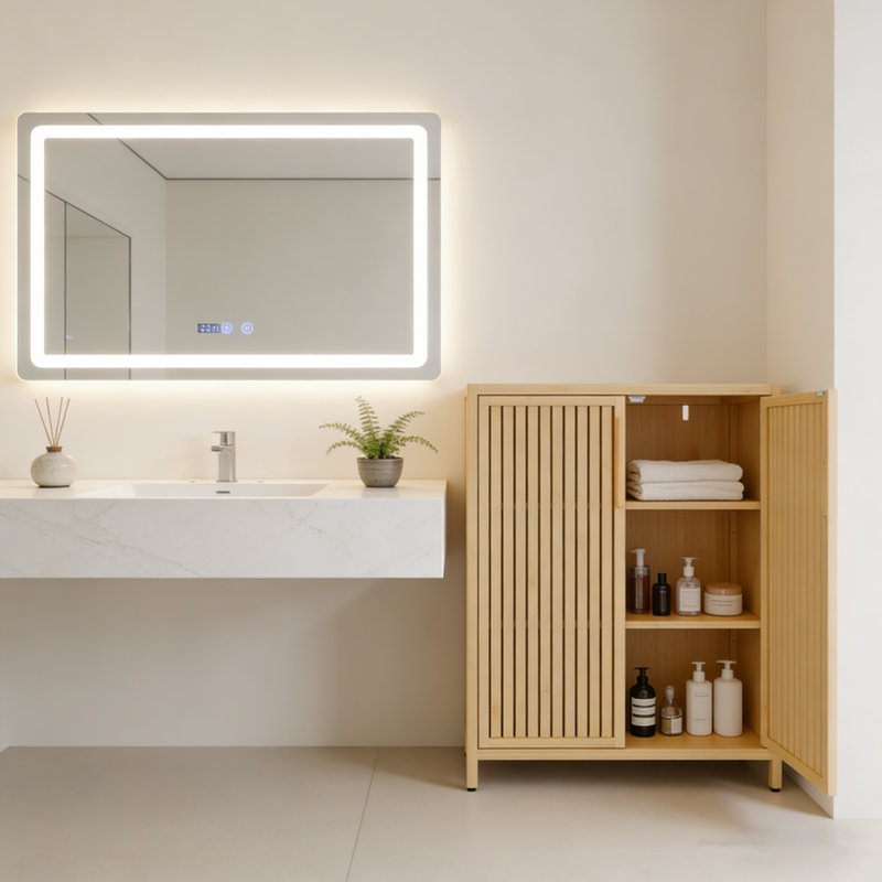Armoire de rangement en bambou 100% bambou avec tablettes réglables