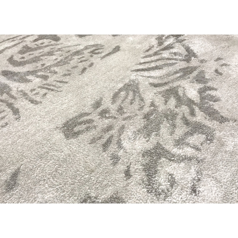 Hand-Knotted High-Quality White and Silver Area Rug