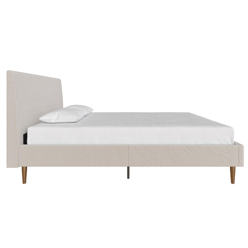 Daphne Upholstered Platform Bed, Full, Ivory Velvet