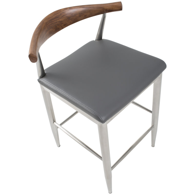 Upholstered Counter Stool with Metal Frame, Gray