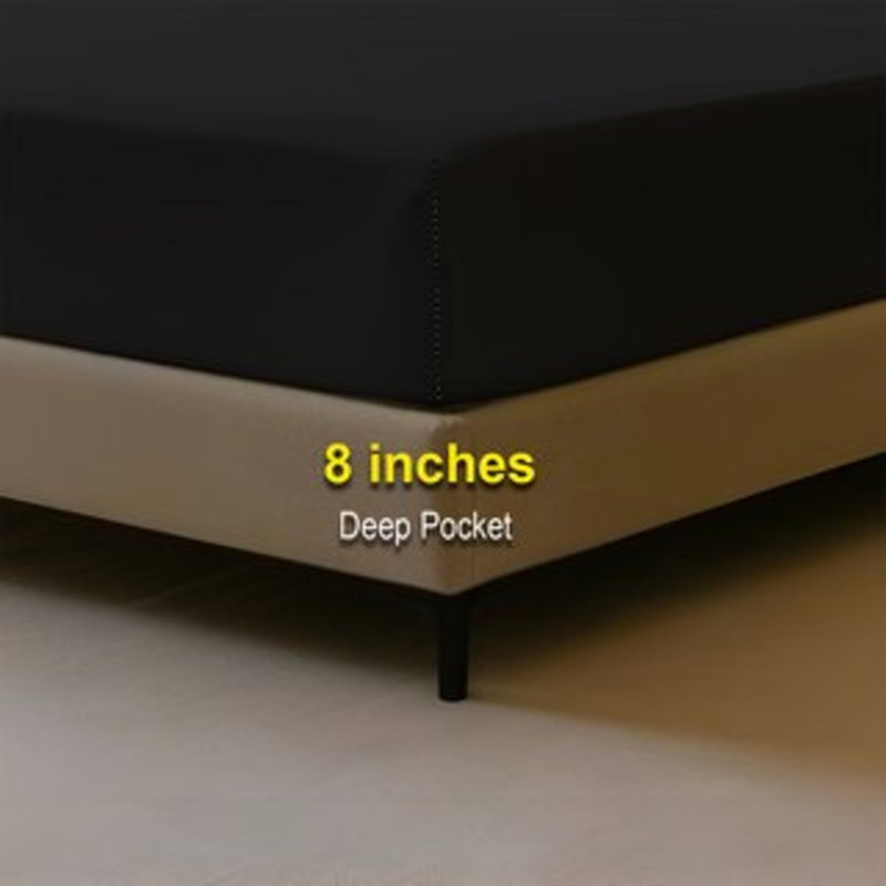 400TC Sateen Solid Cotton Fitted Sheet Fits Upto 8" Deep Pocket, Full / Double Fitted Sheet, Black
