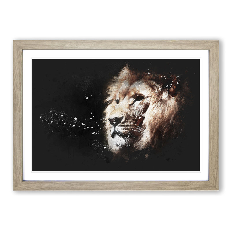Lion Vol.8 - Picture Frame Graphic Art, Oak Framed, 65cm H x 90cm W x 2cm D