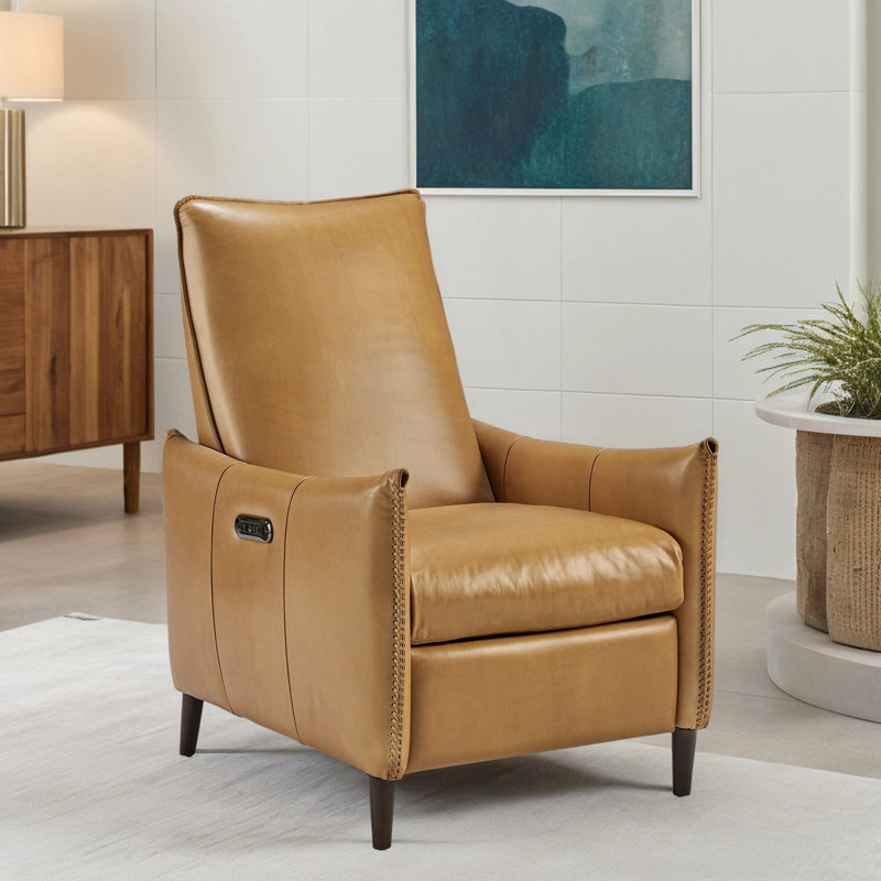 Fauteuil inclinable en cuir Juleana, Brun clair