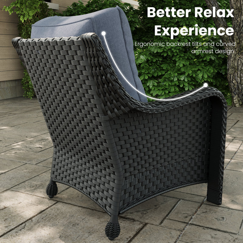 Metal Outdoor Lounge Chair, Navy, Black