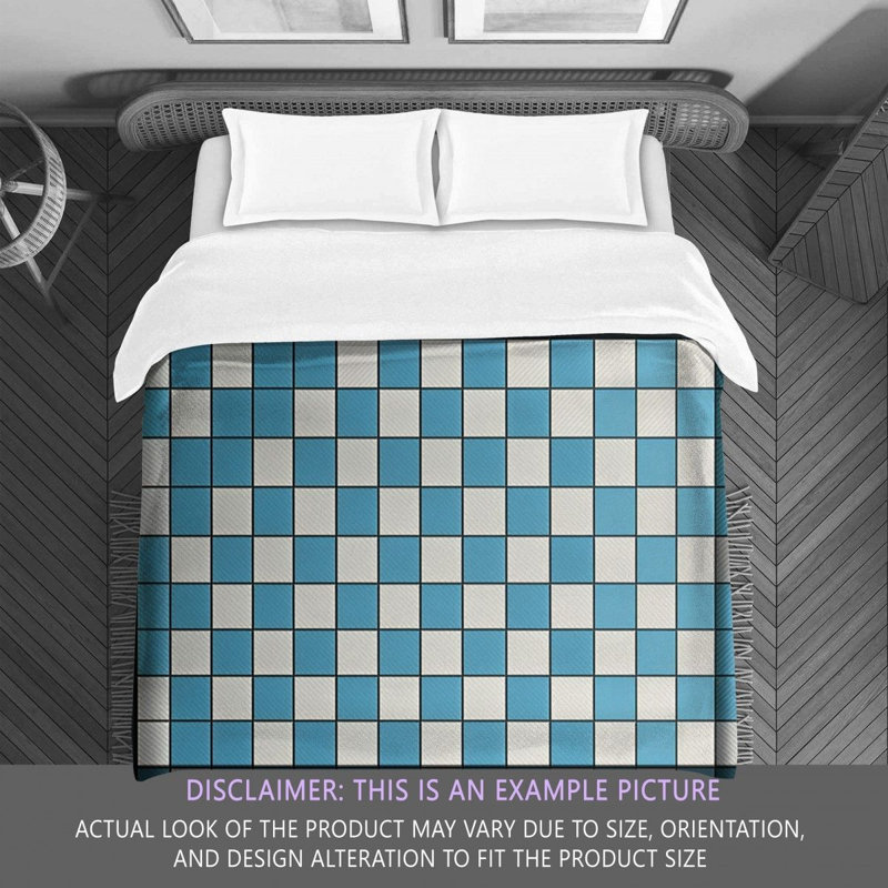 Polyester Comforter, Twin Extra Long Comforter, Blue/Gray Checkered