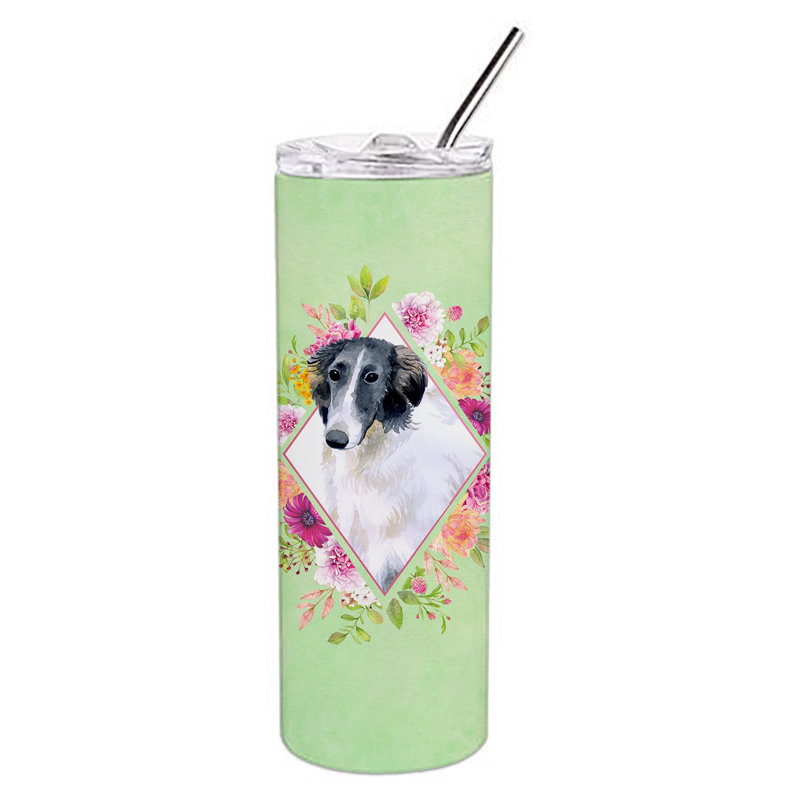 E23BF9F8391D466E9CA4F8DFEBD9A7DB de verre 20 oz à double paroi en acier inoxydable chiot, Barzoï, Vert