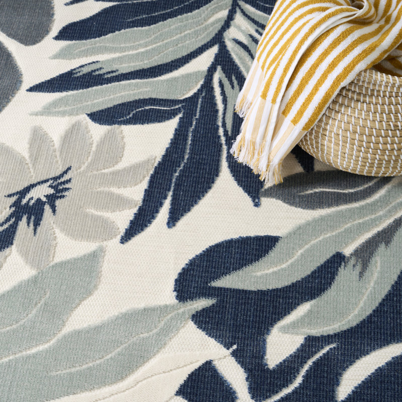 4' x 6' Blue Tropical Rug, Rectangle 5'3" x 7'3", Blue