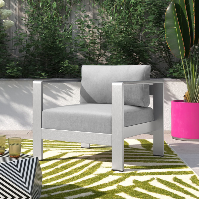 Shore Sunbrella Fabric Aluminum Outdoor Patio Armchair, Gray