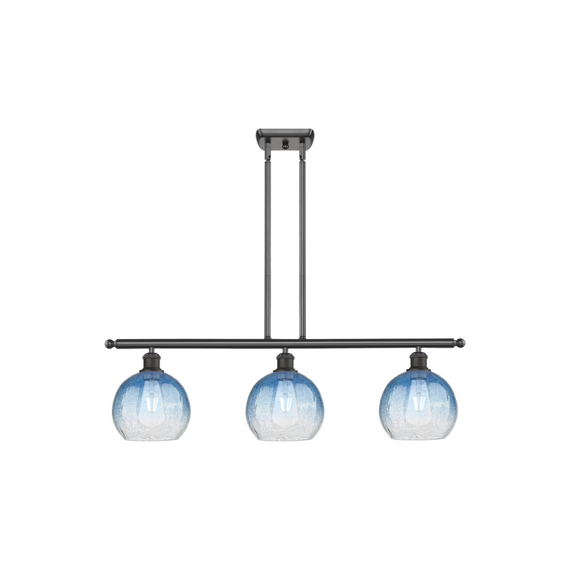 Luminaire suspendu pour îlot suspendu 3 lumières Ballston - Brookhaven Globe, Bronze frotté à l'huile, Bleu saphir