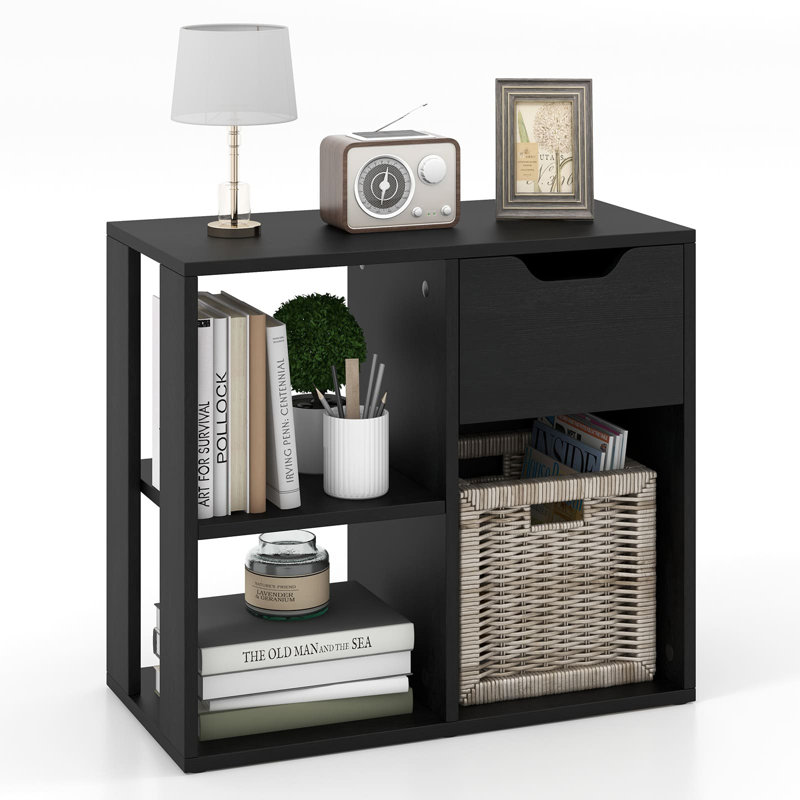 3-Cube Bookcase 2-Tier Wooden Storage Shelf W/ Drawer
