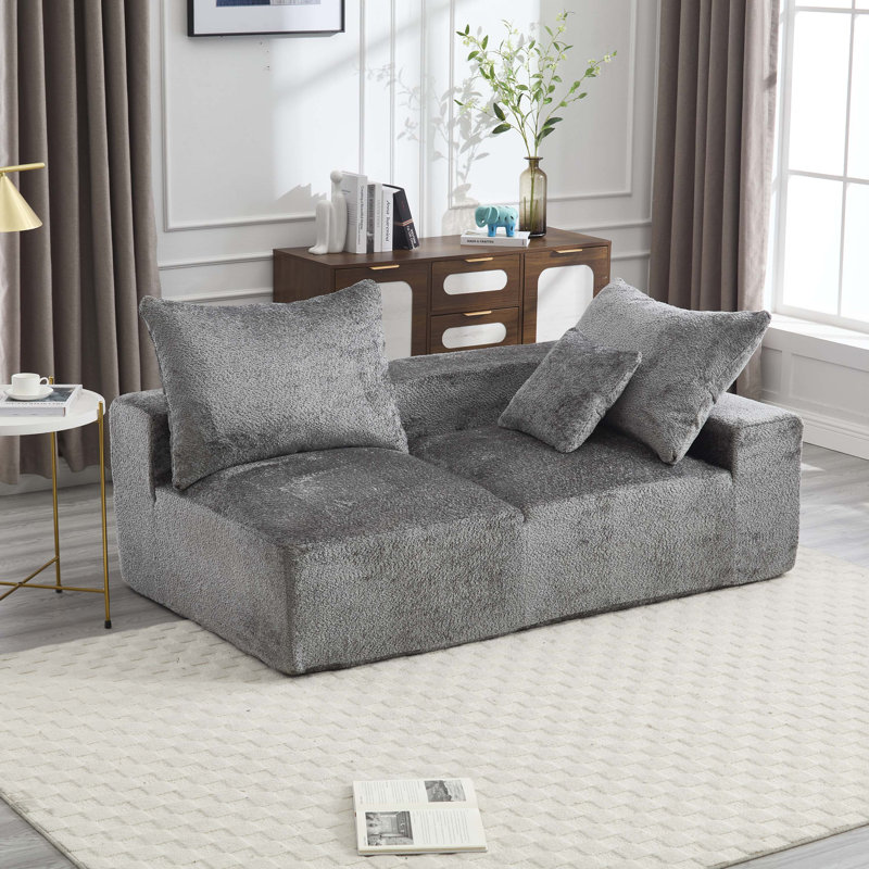 Canapé en chenille pleine mousse avec 2 coussins - aucun assemblage requis, Gris chenille