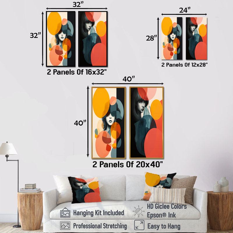 «Woman Portait Collage Fusion Forms I - Abstract Collages», ensemble d'art mural sur toile, Cadre flottant brun