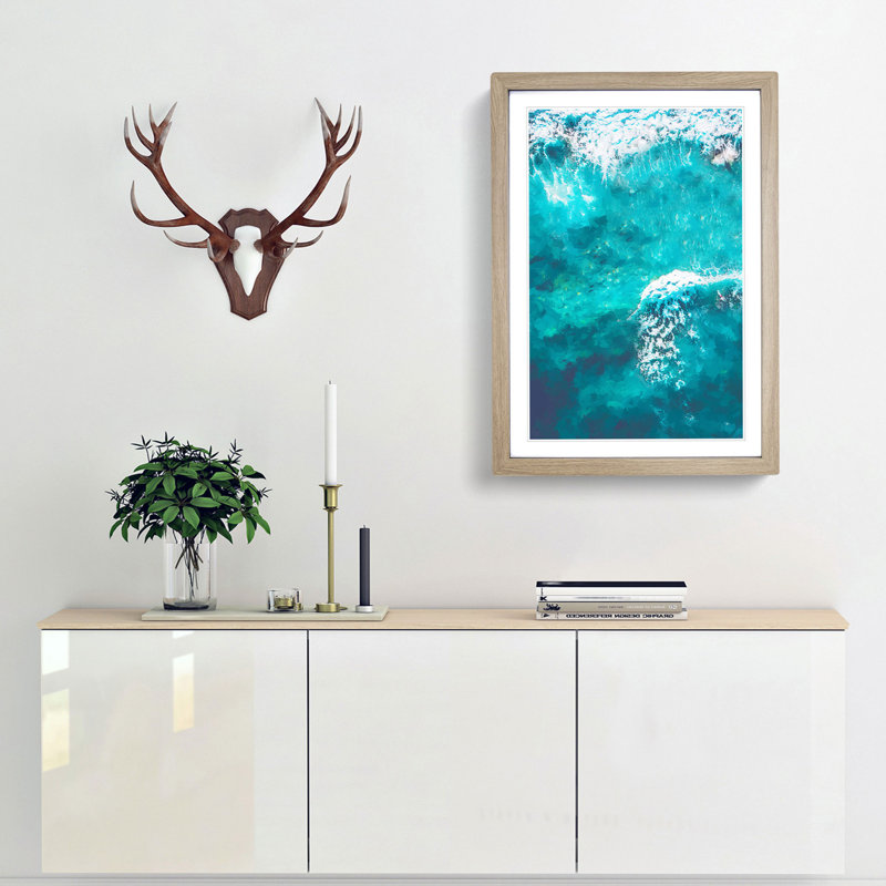 Surfing Waves in Abstract - Framed Print, 87cm H x 62cm W x 2cm D, Oak Framed