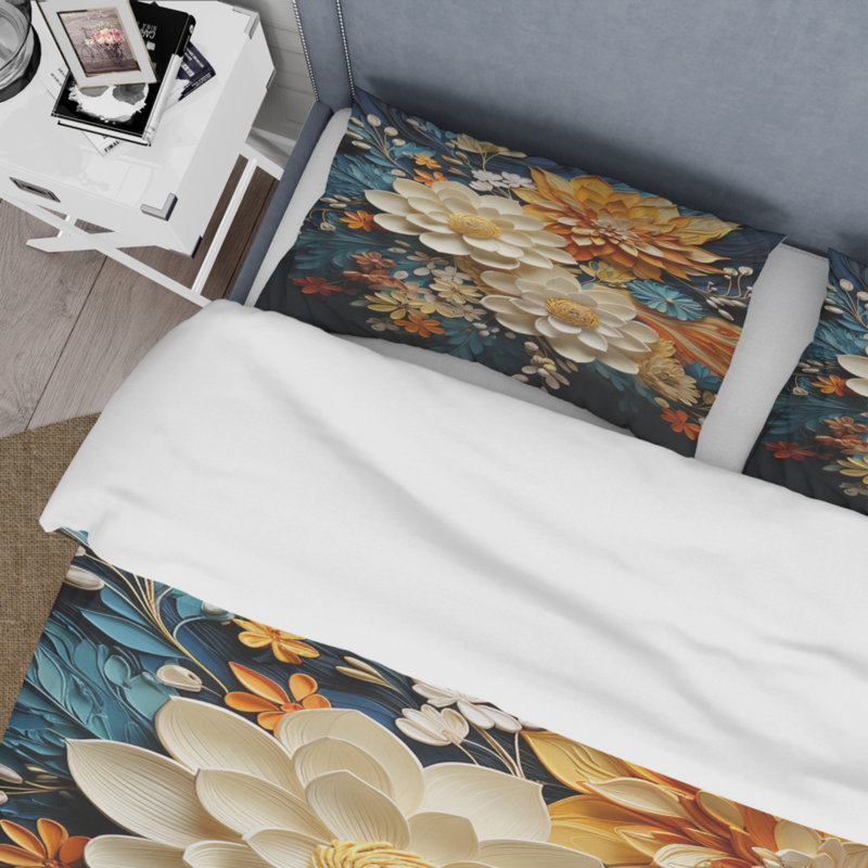 Ensemble de housse de couette en microfibre / polyester Orange Teal Botanical Whirlwind II Bedding