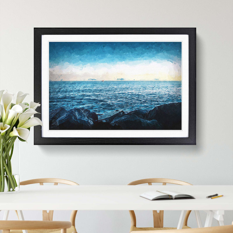 A Boat in the Distance in Abstract - Picture Frame Graphic Art Print, 48cm H x 65cm W x 2cm D, Black Framed