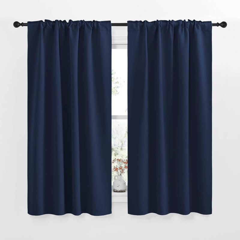 Blackout Curtain Light & Noise Reducing Room Darkening Drapes for Bedroom/Living Room/Kitchen, 2 Pieces, Navy, 42" W x 63" L