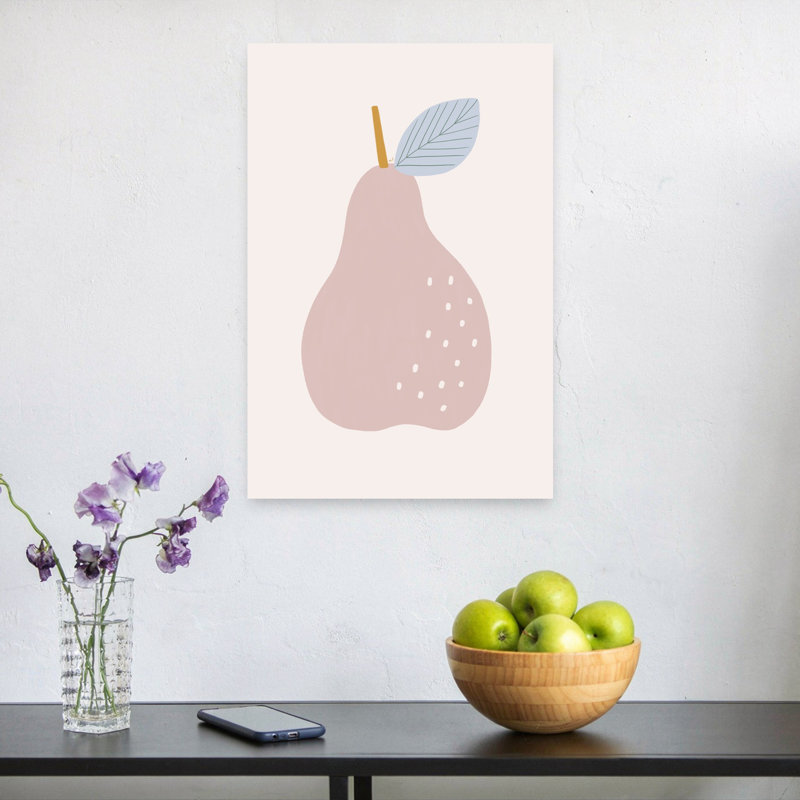 Douce poire rose délicate, minimaliste, moderne, paysage de fruits, art mural, 24" H x 16" W