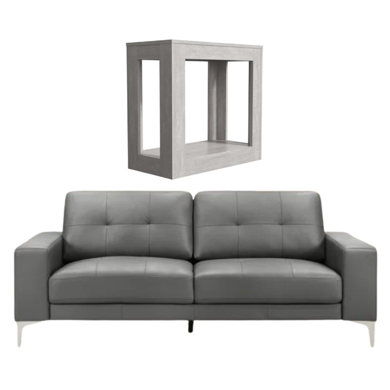 Webster Contemporary Genuine Leather 2 Piece Living Room Set, Gray