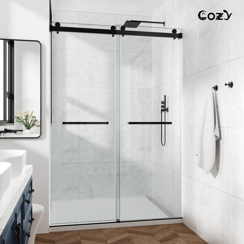 50-55" W X 76" H Frameless Double Sliding Shower Door, Matte Black