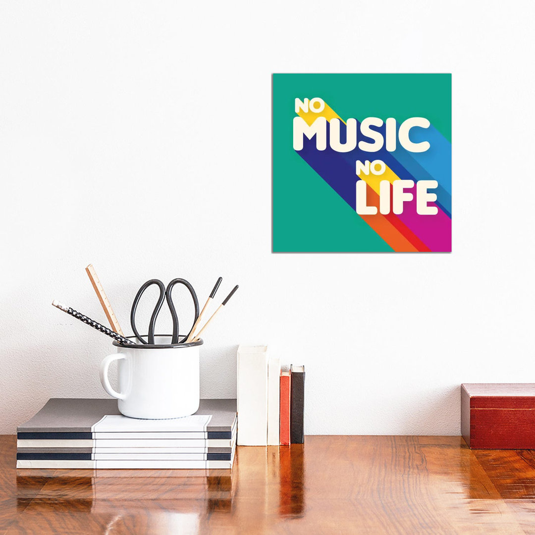 No Music No Life Rainbow Typography von Show Me Mars - Gallery-Wrapped Canvas Giclée on Canvas